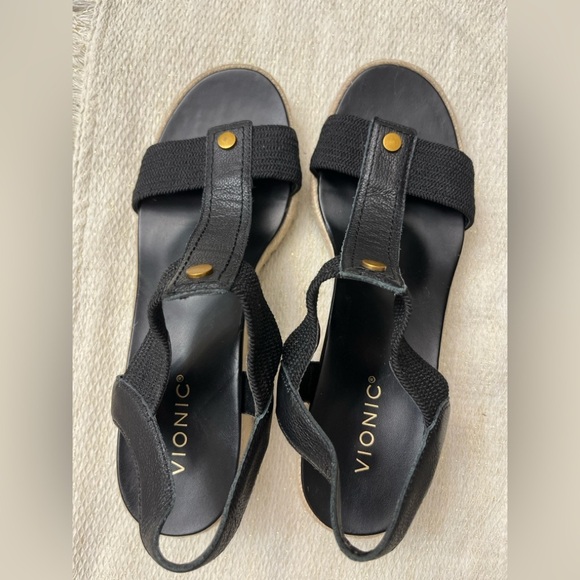Vionic Calera Espadrille Wedge Sandal Size 10 Black Comfort Strappy Leather - Picture 10 of 10